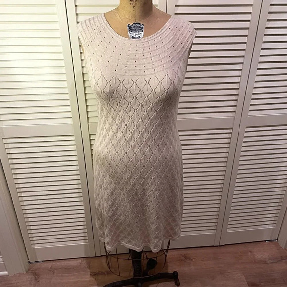 SUNDANCE Women's Cotton Viscose Knitted Light Beige Neutral Mini Dress Size PM - Picture 1 of 10